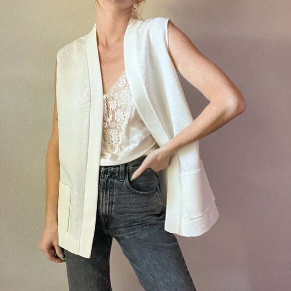 Vintage 1970's White Knit Open Front Cardigan Vest - Picture 2 of 4